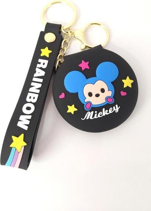 Anahtarlık Silikon Mickey Mouse Ayna Anahtarlık Çanta Süsü Karakter Figür Oyuncak Siyah