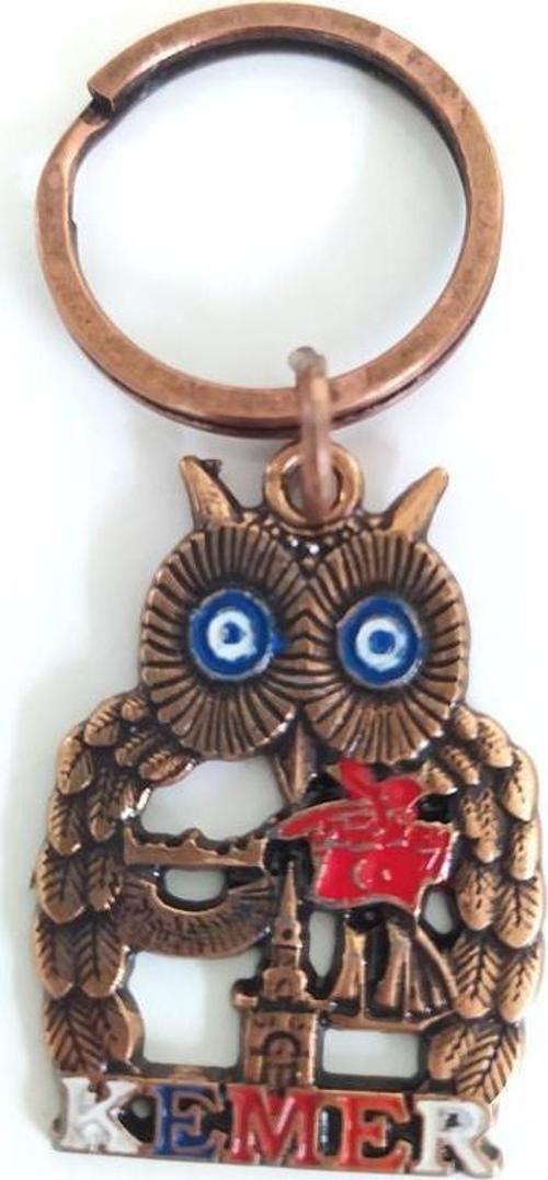Metal Baykuş Anahtarlık Türk Bayraklı Kemer Yazılı Çanta Süsü