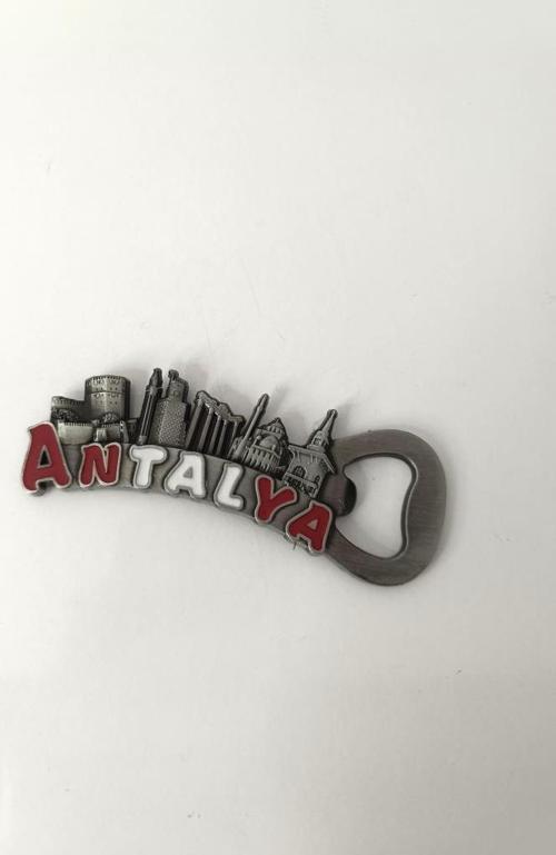 Antalya Görselli Metal Açacak Mıknatıslı Magnet Buzdolabı Süsü Şişe Açacağı Gri