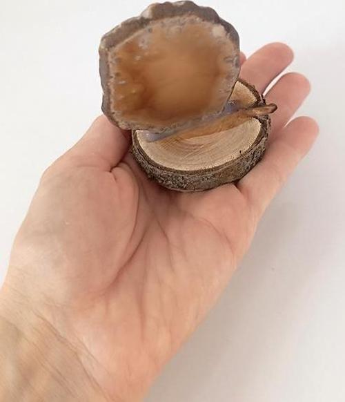 Doğal Taş Plaka Sarı Akik Ahşap Standlı Dekoratif Obje Biblo Traverten 16966