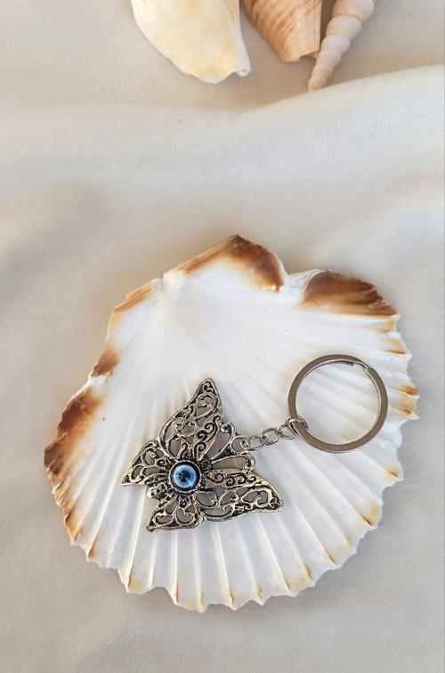 Kelebek Kötü Göz Kovucu Metal Anahtarlık