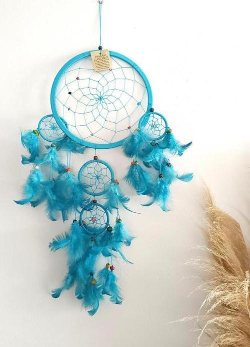 Düş Kapanı Doğal Taş Dreamcatcher Kuş Tüyü Renkli Boncuk Kötü Rüya Kovucu Rüya Kapanı Duvar Süsü