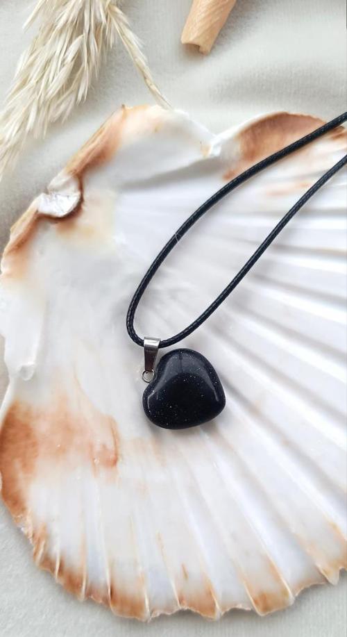 Kolye Gerdanlık Kalp Çakra Reiki  Doğal Mavi Goldstone Doğal Taş Hediye 