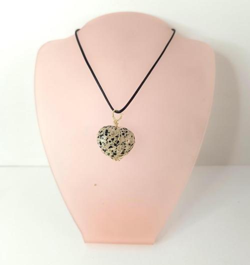 Kolye Kalp Doğal Taş El İşi Tel Sarma Tasarım Çakra Charm Takı Kadın Kız Örgü  