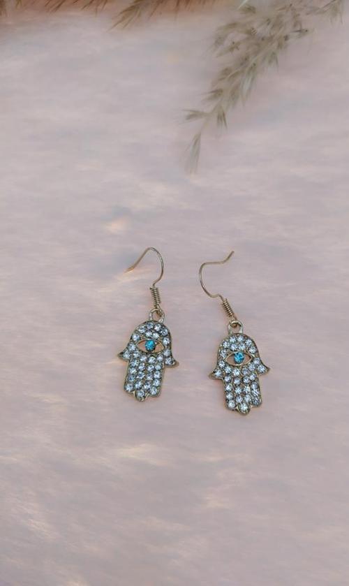 Hdmarketim Otantik Swarovski Taşlı Sallantılı Hamsa Figürlü Küpe Sarı