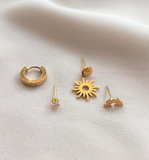 Küpe 4 lü Set Kararmaz Çelik 316L Sarı Renk Küpe Seti 16968