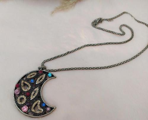 Hdmarketim Swarovski Taşlı Moda Tasarım Ay Model Kolye