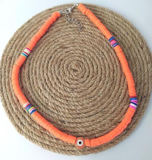 Nazar Boncuklu Neon Turuncu Fimo Kolye Bijuteri Takı