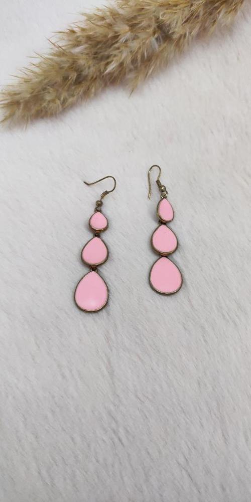 Otantik Tasarım Sallantılı Pembe Bayan Küpe
