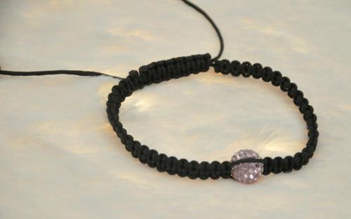 Hdmarketim Pembe Swarovski Taşlı Ayarlanabilir Örgü Siyah İp Bileklik