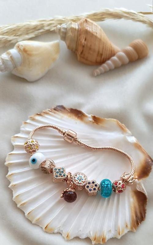 Bileklik Charm Nazar Boncuğu Kalp Yılan Zincir Bileklik