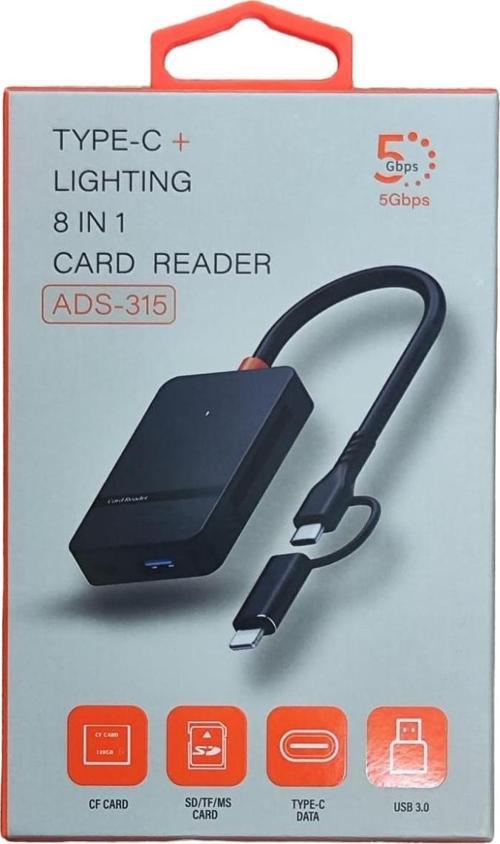 8 in 1 Type C - Lightning Usb Çoklayıcı- Compact Flash- Microsd-Sd Kart Okuyucu Type C giriş