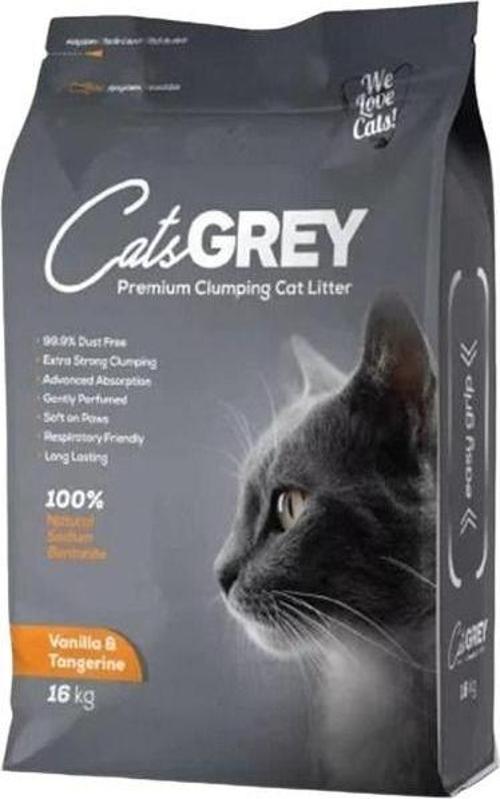 Cats Grey Vanilya Ve Mandalina Kokulu İnce Taneli Bentonit Kedi Kumu 16 kg