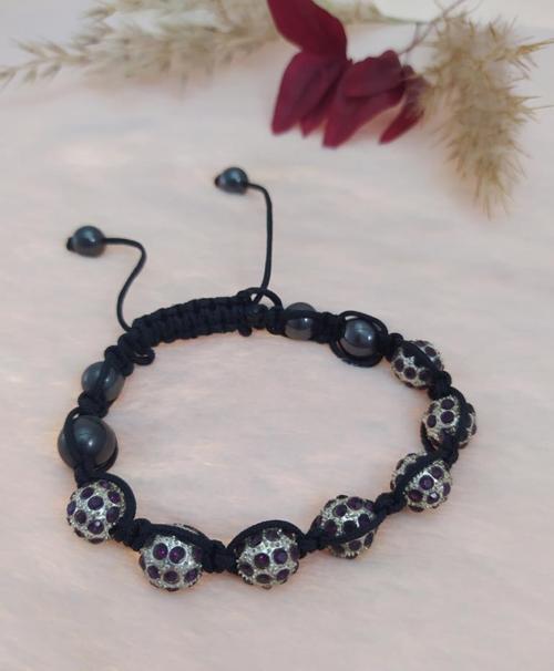 Hdmarketim Sıralı Swarovski Siyah Mor Taşlı Örgü Bileklik Ayarlanabilir