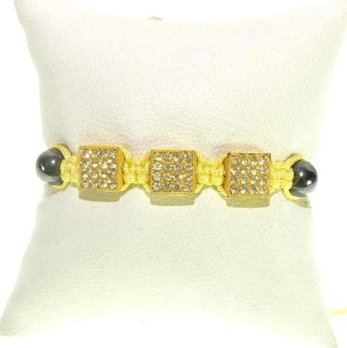Şambala Şans Bİleklik Swarovski Taşlı Sarı Örgü Bileklik Ayarlanabilir Bileklik