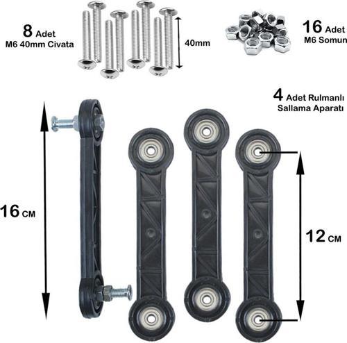 BEŞİK SALLAMA APARATI 12 CM SİYAH M6  ( 4 ADET )