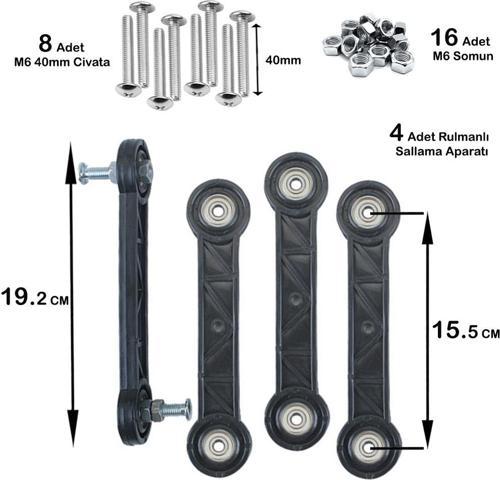 BEŞİK SALLAMA APARATI 15.5 CM SİYAH M6  ( 4 ADET )