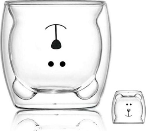 4 Adet Sevimli Ayı Çift Cidarlı Esperesso Magnolia Süt Kahve Su Kupa Borosilikat Bardak