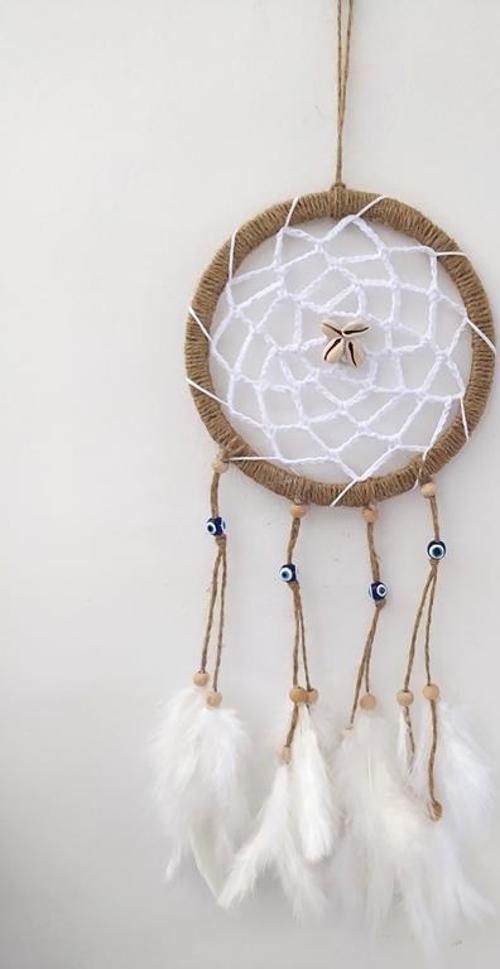 Hdmarketim Nazar Boncuklu Düş Kapanı Dreamcatcher Kuş Tüyü Duvar Süsü    