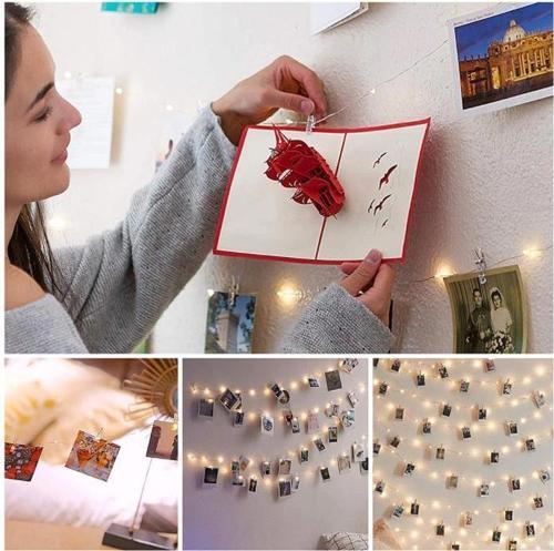 Hdmarketim Yılbaşı Ağaç Süsleme USB Girişli Animasyonlu(2,8Metre)Led Işık 30 Lu Mandal Fotograf Albüm