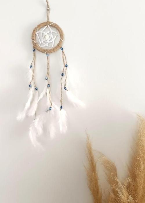 Düş Kapanı Nazar Boncuklu Hand Made Dreamcatcher Kötü Göz Kovucu Rüya Kapanı Duvar Süsü 