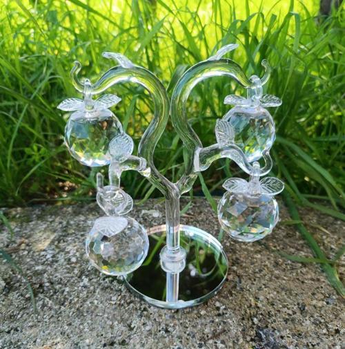 Kristal Cam Elma Ağacı Meyve Şeffaf  Ayna Biblo Masa Ev Ofis Düğün Nişan Organize Dekorasyon