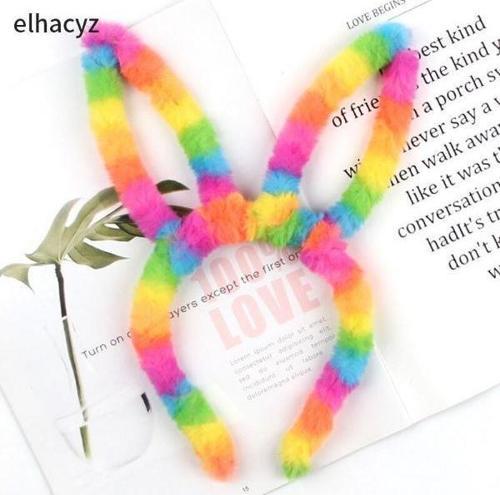 Sevimli Gökkuşağı Tavşan Kulak Taç Kafa bandı Kız Çocuk Saç Aksesuarları