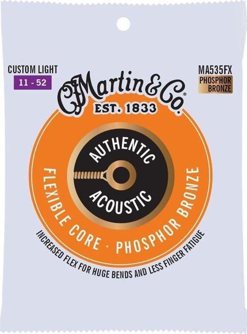 Martin Co MA535FX Flexible Core Phosphor Bronze Akustik Gitar Teli Custom Light 11-52