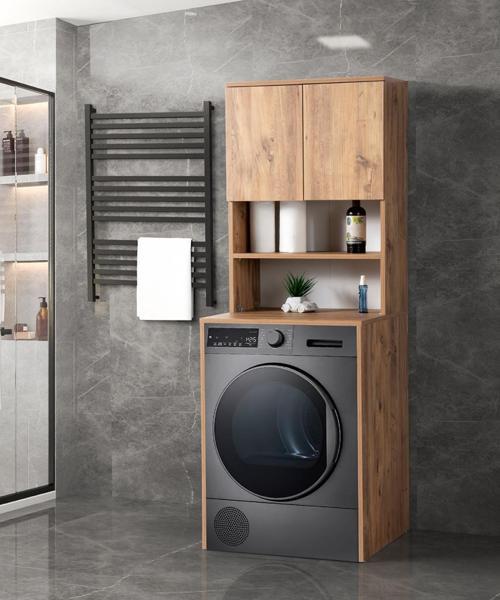 Çamaşır Makinesi Üstü Banyo Dolabı Rafı Kapaklı