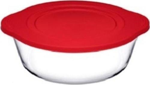 59123 Kırmızı Silikon Kapaklı Borcam Yuvarlak Tencere 1450 CC 25 Cm