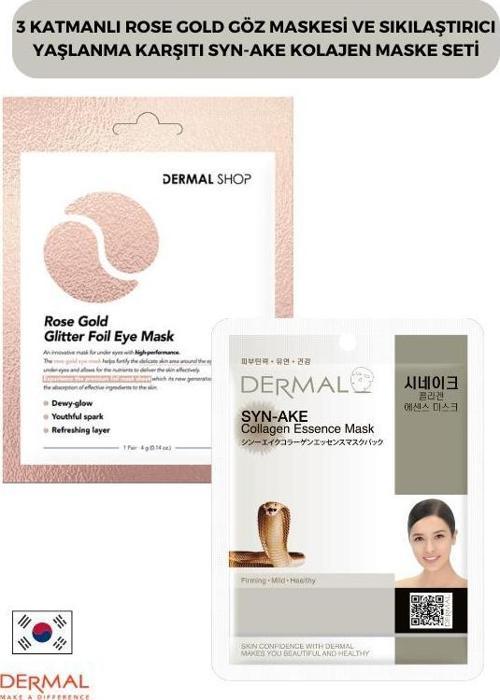 3 Katmanlı Rose Gold Göz Maskesi ve Sıkılaştırıcı Yaşlanma Karşıtı Syn-ake Kolajen Maske Seti