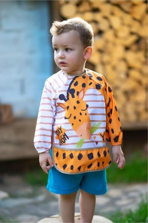 Zürafa Desenli Uzun Kollu Unisex Bebek Mama Önlüğü  0-2 yaş
