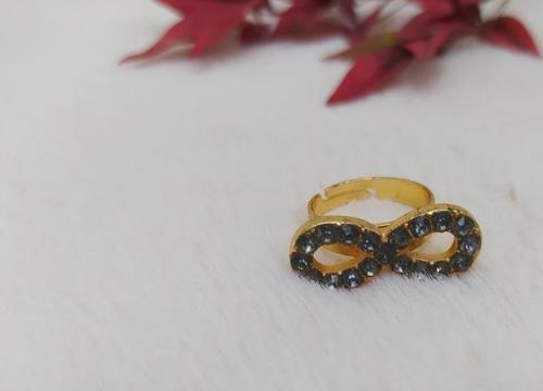 Bayan Yüzük Koyu Gri Taşlı Sonsuzluk Tasarım Ölçüsü Ayarlanabilir