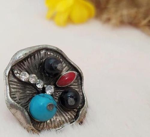 Dogal Mavi Mercan Onix Taşlı  Kadın Yüzük Ayarlanabilir Ölçü