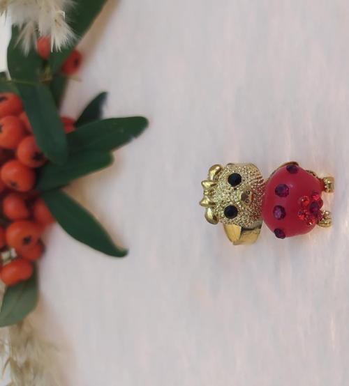 Rose Renk Ayı Figürlü Yüzük Kristalli Ayarlanabilir Çocuk Yüzük