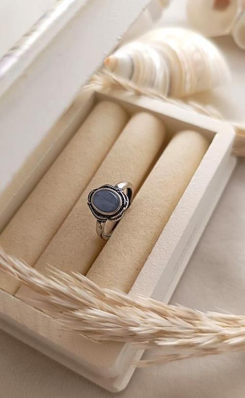 Yüzük Doğal Sodalit Taşı Ayarlanabilir Doğal Taş Yüzük Kadın