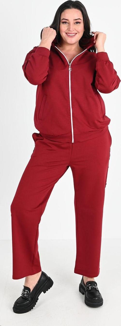 Kadın Büyük Beden Bol Paça Kapüşonlu Eşofman Takımı 8063-24 Bordo 3XL