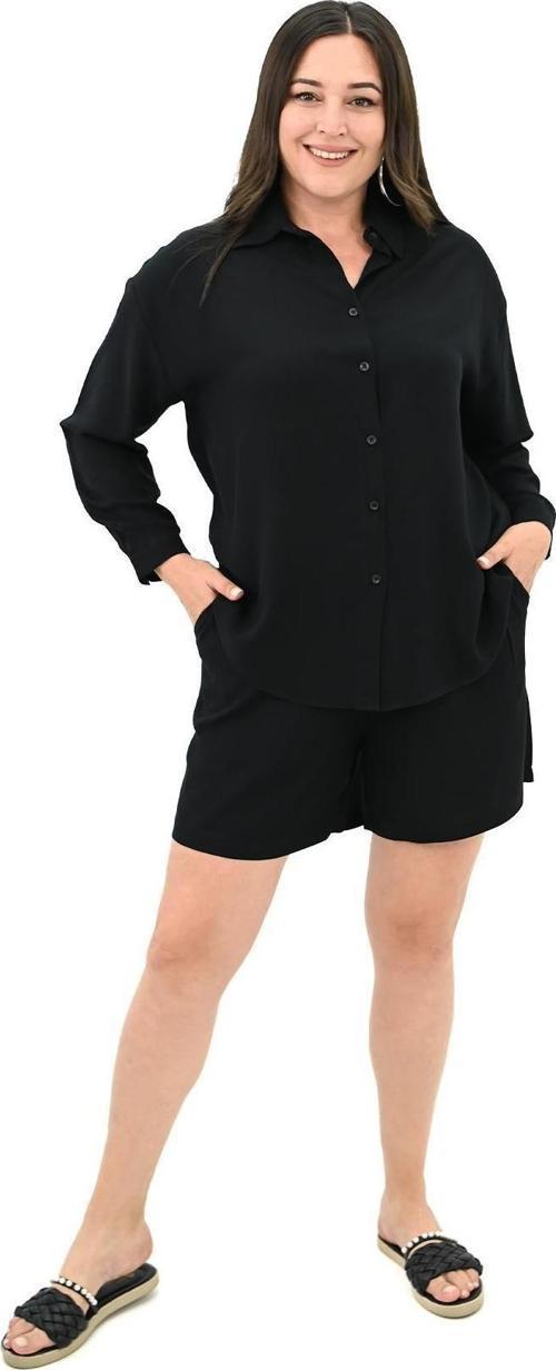 Kadın Büyük Beden Uzun Kollu Şortlu İkili Takım 8127-25 Siyah 4XL