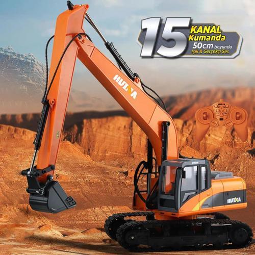HUINA 1/14 Yüksek Kalite 15Kanal RC Model Ekskavatör Paletli Kepçe Kazıcı RC İş Makinesı Sesli ve Işıklı - 1551 Turuncu