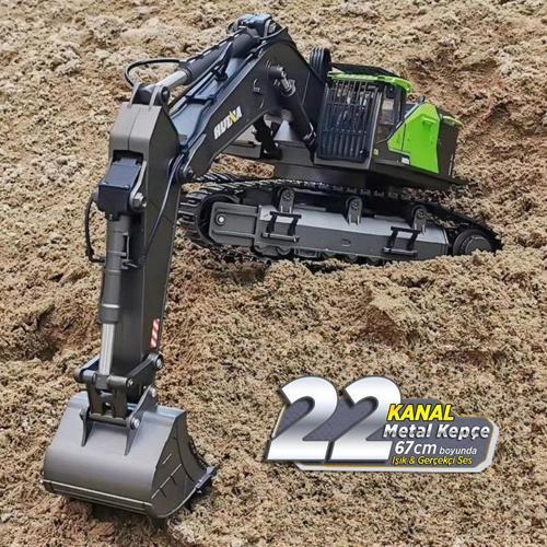 HUINA 1/14 Yüksek Kalite 22Kanal RC Model Metal Kepçeli Kazıcı Ekskavatör Çok Fonksiyonlu İş Makinesı Sesli&Işıklı 1593