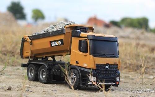 HUINA 1/14 Yüksek Kalite RC Model Damperli Kamyon Metal İş Makinesı -10KG Yükleme Kapasiteli Sesli ve Işıklı 1573