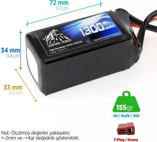 1300 mAh 14.8V 4S 30C Lityum Polimer Lipo Batarya Pil T Plug