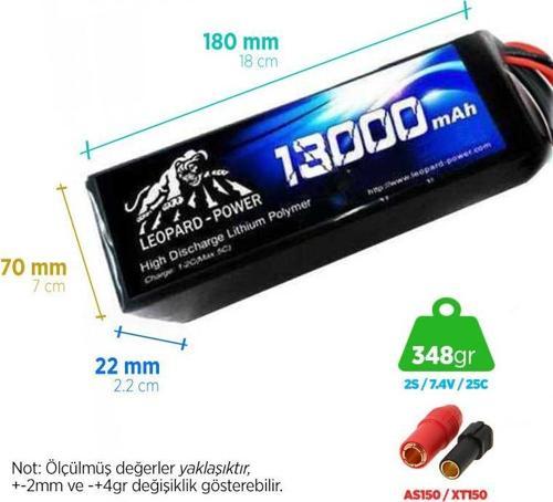 13000 mAh 7.4V 2S 25C UAV & Multirotor Lityum Polimer Lipo Batarya Pil