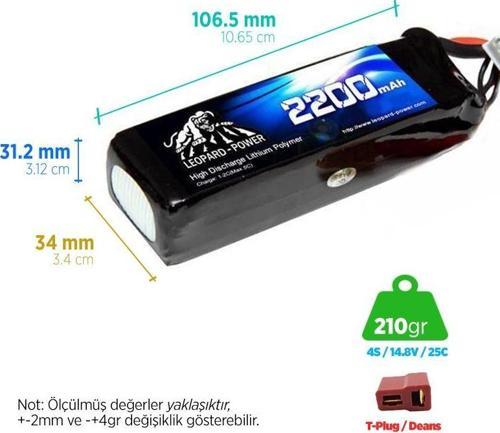 2200 mAh 14.8V 4S 25C Lityum Polimer Lipo Batarya Pil T Plug