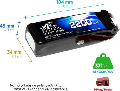 2200 mAh 22.2V 6S 40C Lityum Polimer Lipo Batarya Pil T Plug