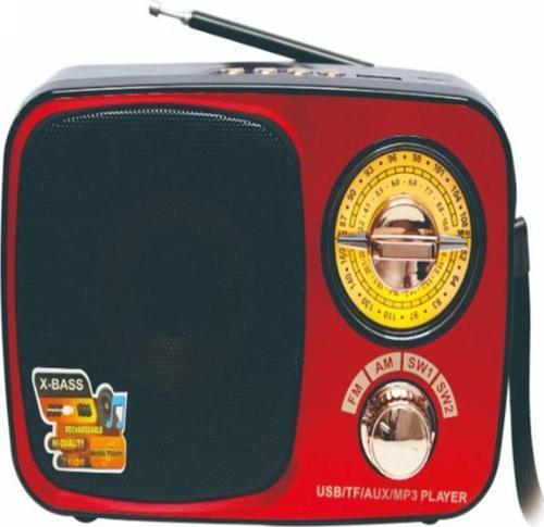 MD-308BT Işıklı Retro Görünümlü Nostaljik Radyo Bluetooth Hoparlör -  Kırmızı Renk
