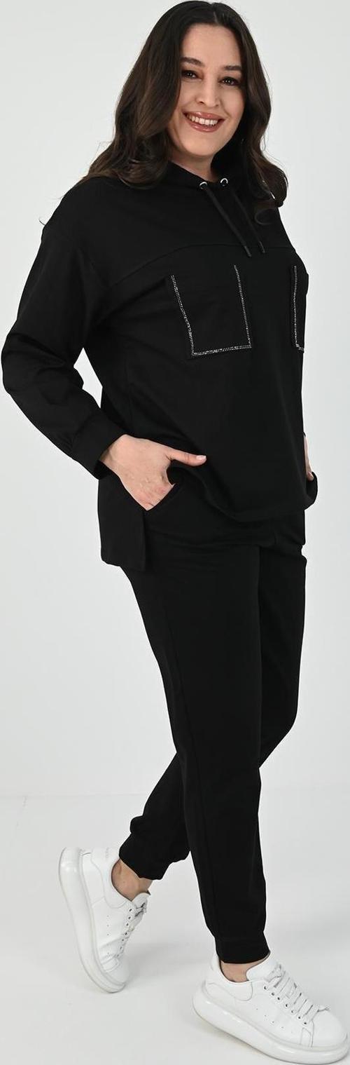 Kadın Büyük Beden Çift Cep Detaylı Eşofman Takımı 8081-24 Siyah 3XL