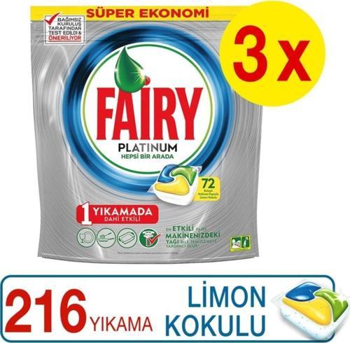 Platinum Bulaşık Makinesi Deterjanı Kapsülü Limon Kokulu 72 Yıkama X 3 Adet (216 Yıkama)
