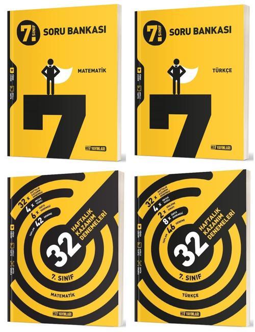 Hız 2025 7. Sınıf Matematik + Türkçe Soru + 36 Haftalık Deneme Seti 4 Kitap