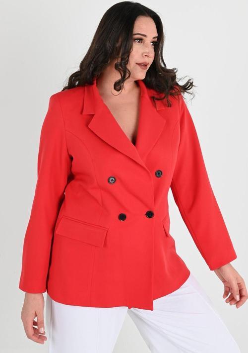 Kadın Astarlı Büyük Beden Blazer Ceket 0101-1 Nar Çiçeği 46